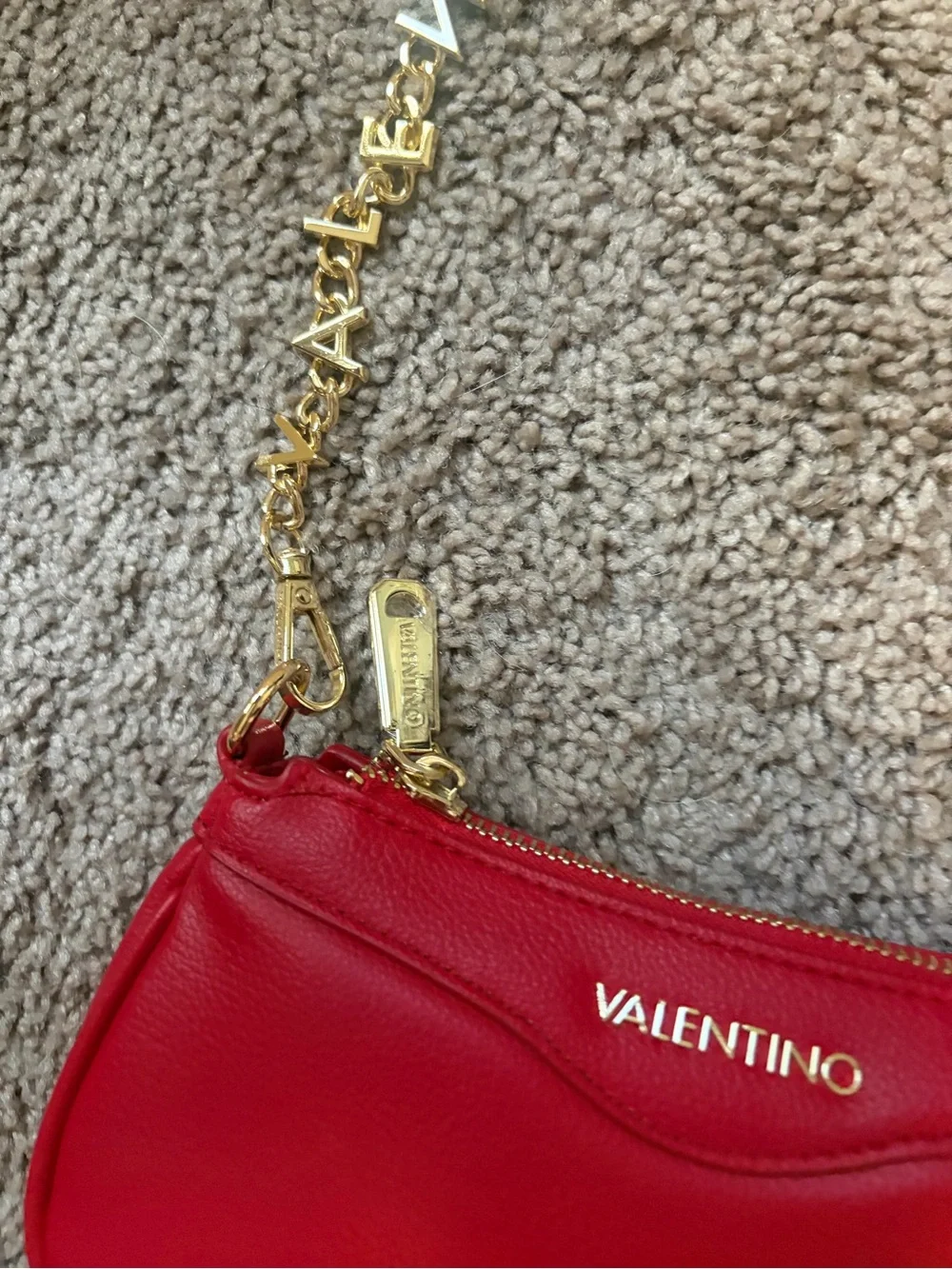 Valentino Red Leather Shoulder Bag with Gold Logo Purchased in Italy